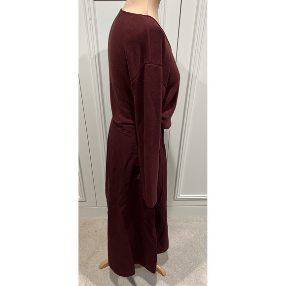 Zara Womens Wrap Dress Large Burgundy Midi V-Neck Long Sleeve Knit - Picture 6 of 12